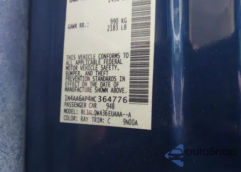 2017 Nissan Maxima 3.5 S z USA, uszkodzony, nr VIN 1N4AA6AP4HC364776